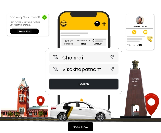Best Chennai to Visakhapatnam Car/Taxi Rental Services Affordable and reliable car rental service from Chennai to Visakhapatnam for a smooth journey.
