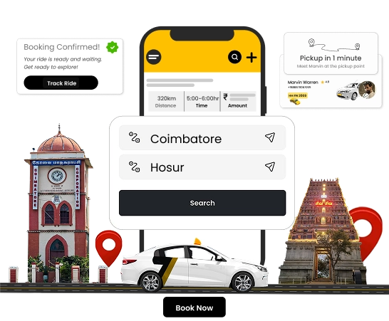 Affordable Car & Bus Rental From Coimbatore to Hosur Rent affordable cars and buses for travel in Coimbatore and Hosur with reliable service options.