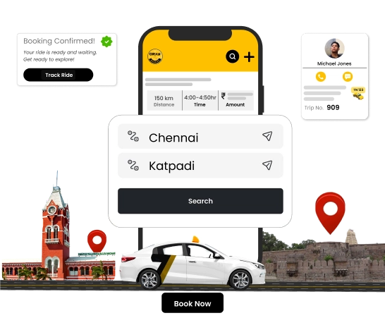 Affordable Cab Booking Online From Chennai to Katpadi Book affordable cab booking online for smooth travel between Chennai & Katpadi anytime, anywhere.