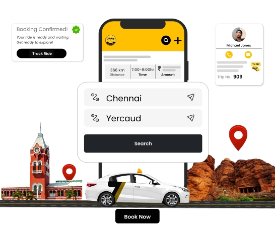 Chennai to Yercaud Car & Taxi Rental Online Enjoy Chennai to Yercaud travel with trusted taxi and cab services for a smooth journey.