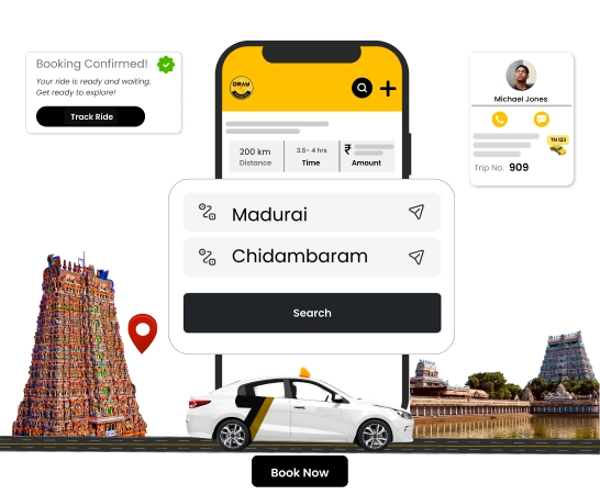 Online Outstation Cabs For Madurai-Chidambaram With Driver Travelers use online booking to hire outstation cabs with drivers from Madurai to Chidambaram