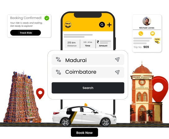 Madurai to Coimbatore Cab/Bus Booking for Temple Travel Book Madurai to Coimbatore cabs online with local drivers for a smooth and spiritual journey