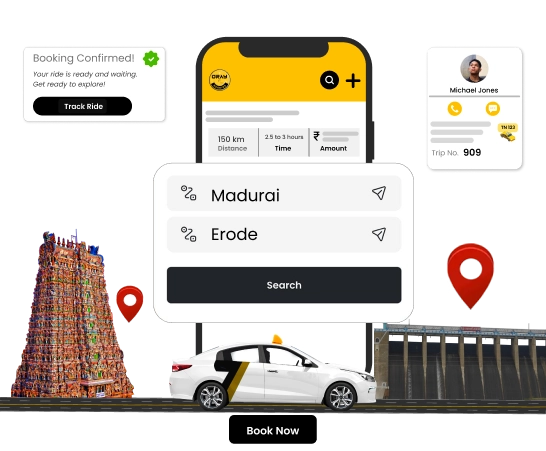 Top-Rated Car Taxi Trip Services From Madurai to Erode Enjoy a comfortable trip from Madurai to Erode by booking top rated car taxi services online
