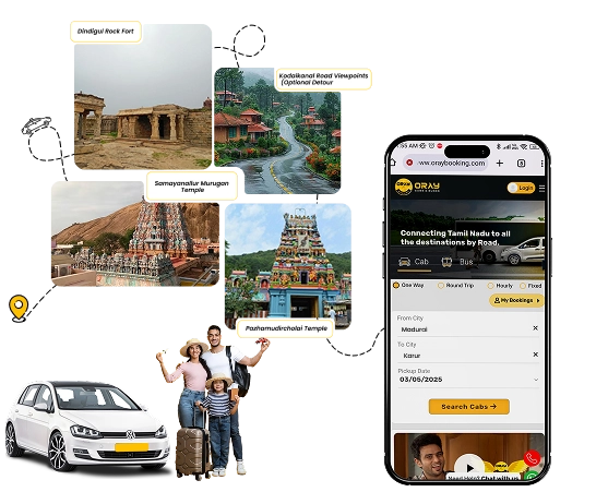 Madurai to Karur Outstation Cab Booking With Oray Service Choose Oray for easy online cab booking from Madurai to Karur with quick confirmation.
