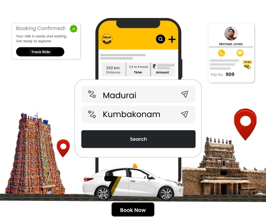 Affordable Car Taxi Hire Madurai to Kumbakonam Trip Hire a well maintained car with expert drivers for your Madurai to Kumbakonam trip today