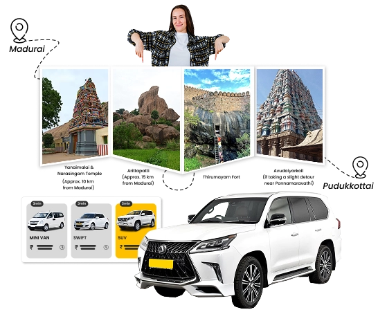 Plan your trip to Pudukkottai by booking a taxi or cab online at the best price for smooth travel