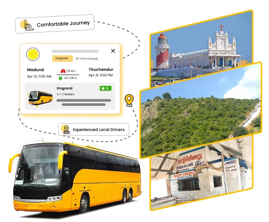 Madurai to Tiruchendur Cab/Bus Booking With Oray Booking Choose Oray booking for easy and trusted cab booking from Madurai to Tiruchendur with local drivers