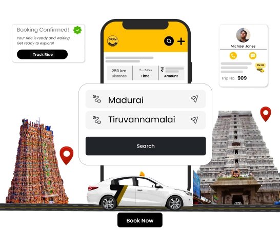 Madurai to Tiruvannamalai Cab/Bus Booking With Driver Online Book a cab from Madurai to Tiruvannamalai easily with local drivers and comfortable rides.