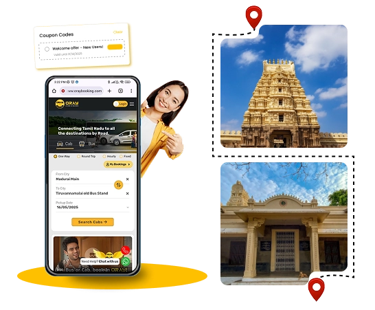 Madurai to Tiruvannamalai Cab/Bus Booking Online Choose Oray booking for cab rentals from Madurai to Tiruvannamalai with trusted local drivers