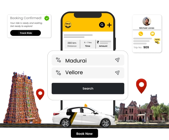 Affordable Car & Bus Rental Services From Madurai to Vellore Affordable car and bus rental services with custom travel packages from Madurai to Vellore
