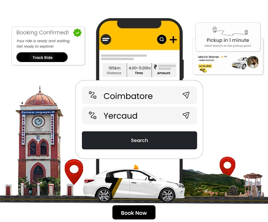 Coimbatore to Yercaud Sightseeing Cab Booking Online Plan your Coimbatore-Yercaud sightseeing tour with easy taxi booking online for a comfortable ride