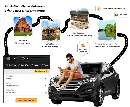 Choose Oray Cab for a Smooth Ride from Trichy to Chidambaram Book your cab online for a safe and easy journey from Trichy to Chidambaram anytime.