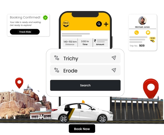 Rent Car or Bus For Trichy to Erode Journey Online Secure a car or bus online to travel safely and comfortably from Trichy to Erode with your family.