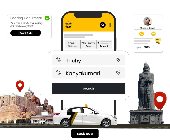 Book Cab / Taxi Services from Trichy to Kanyakumari Book cab or taxi services to travel from Trichy to Kanyakumari at affordable rates