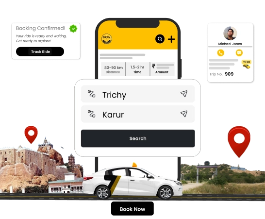 convenient Online Car / Bus Booking From Trichy to Karur Book your ride instantly with our easy-to-use online cab booking system in Trichy and Karur.