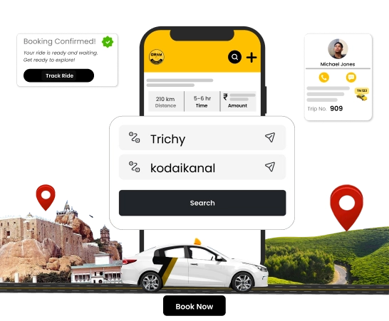 Book Trichy to Kodaikanal Cab Online at the Best Price Travel from Trichy to Kodaikanal by booking secure and affordable cab rentals online.