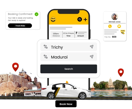 Book Bus from Trichy to Madurai with Taxi or Tempo Services Book bus travel from Trichy to Madurai with taxi or tempo services for a comfortable journey.