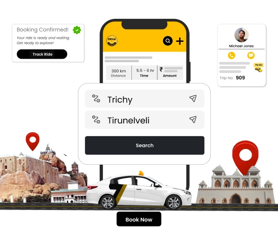 Book Affordable Taxi Rentals From Trichy to Tirunelveli Customer enjoys affordable Taxi rentals from Trichy to Tirunelveli for a comfortable journey
