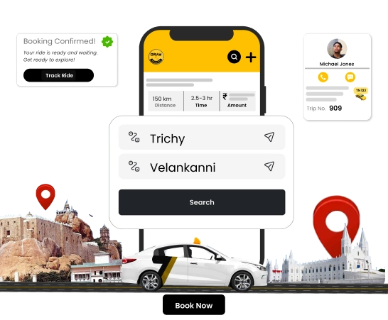 Trichy to Velankanni Cab Booking Services at Best Price Get the best price on Trichy to Velankanni cab booking with safe, clean, and comfortable rides.