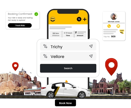 Trichy to Vellore Taxi and Bus Rentals with Easy Booking Book your taxi, cab, or bus from trichy-vellore online for a safe and reliable journey.