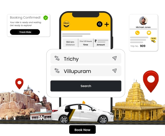 Book a Taxi from trichy-villupuram for a Memorable Trip Plan your trip with online taxi booking from trichy-villupuram for a secure and relaxing ride.